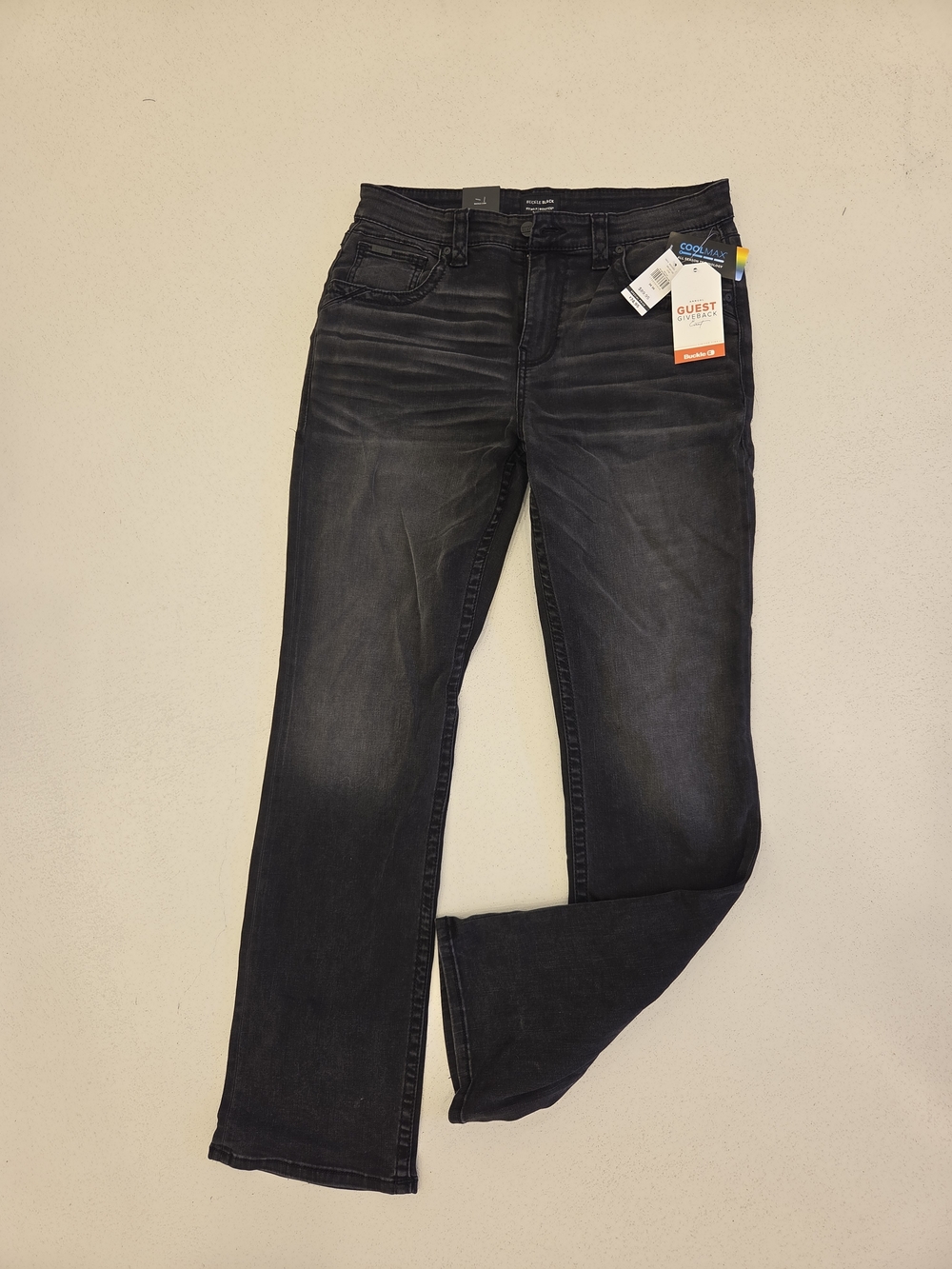 Buckle Black Bootcut Jeans in Black